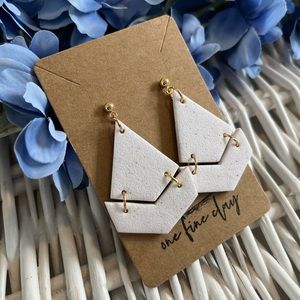 Textured Speckled White Clay Earrings